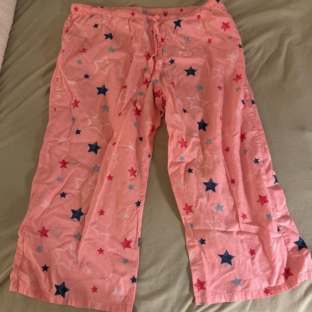 Target Cotton Pink Capri Cropped Length Star Print Pajama Pants Lightweight